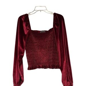Gorgeous Bagatelle Burgundy Smocked Top (size L) NWT